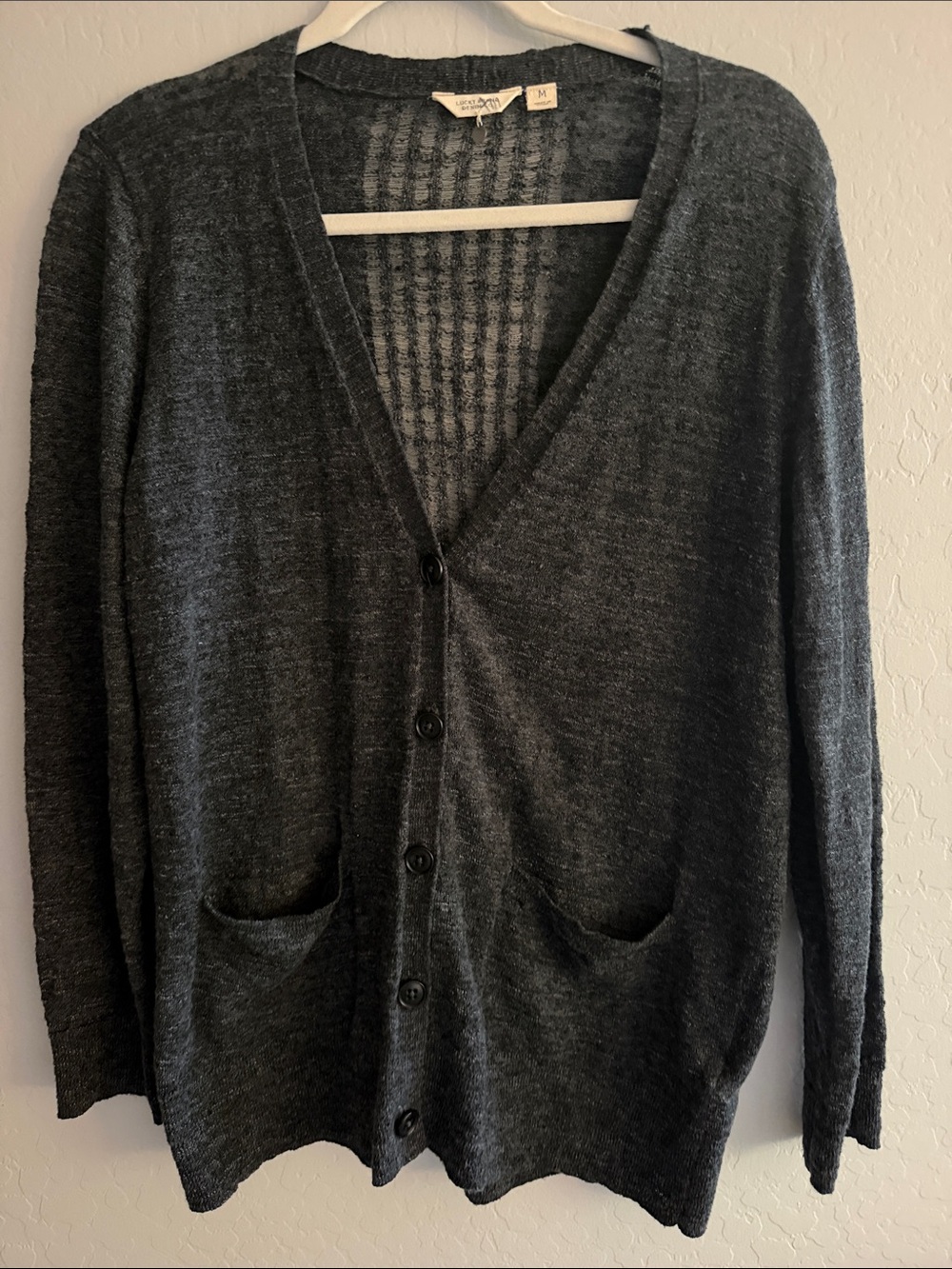 Lucky Brand Women’s Charcoal Gray V-Neck Button Cardigan M